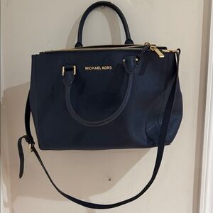 Michael Kors Dark Blue Satchel with Gold Accents